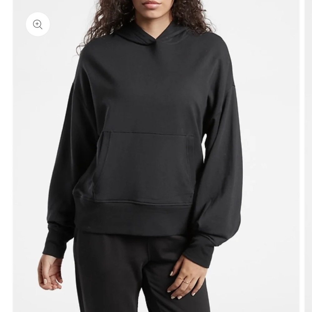 Athleta Balance Hoodie in Black Super Soft Modal Drawstring Kangaroo Pocket M